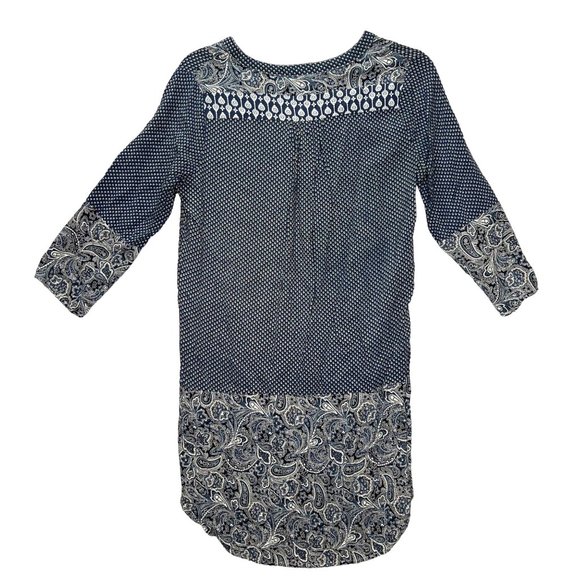 Lovposh Womens Tunic Top Dress Medium Gray V neck Batik Print 3/4 Sleeve Boho - Picture 8 of 9